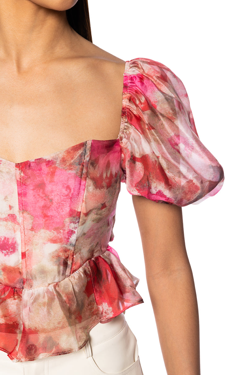 AMBER BREEZE FLORAL FLOUNCE TOP