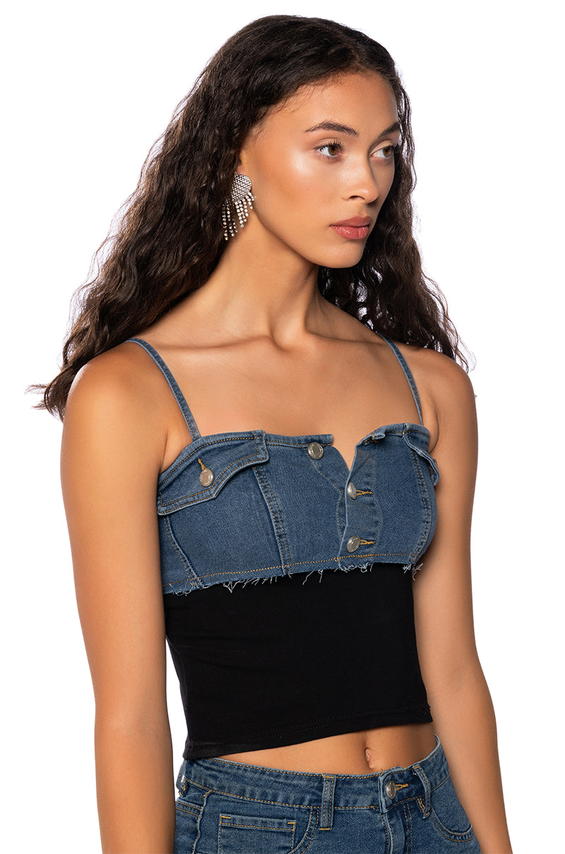 HOLLYWOOD DREAMS DENIM AND COTTON TUBE TOP