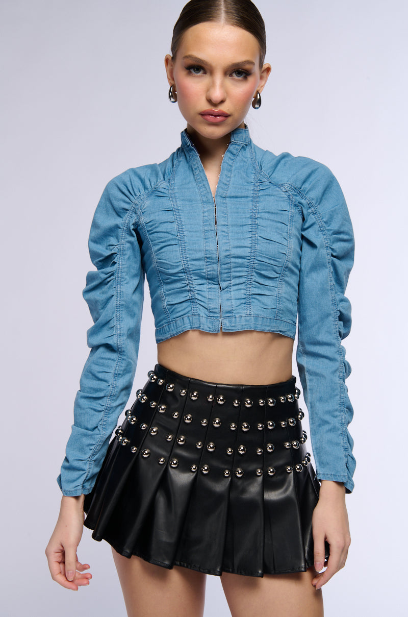 RUCHED DENIM JACKET