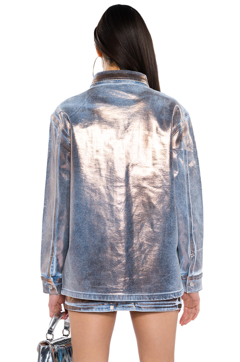 TELEPORT FOIL EFFECT DENIM BUTTON DOWN