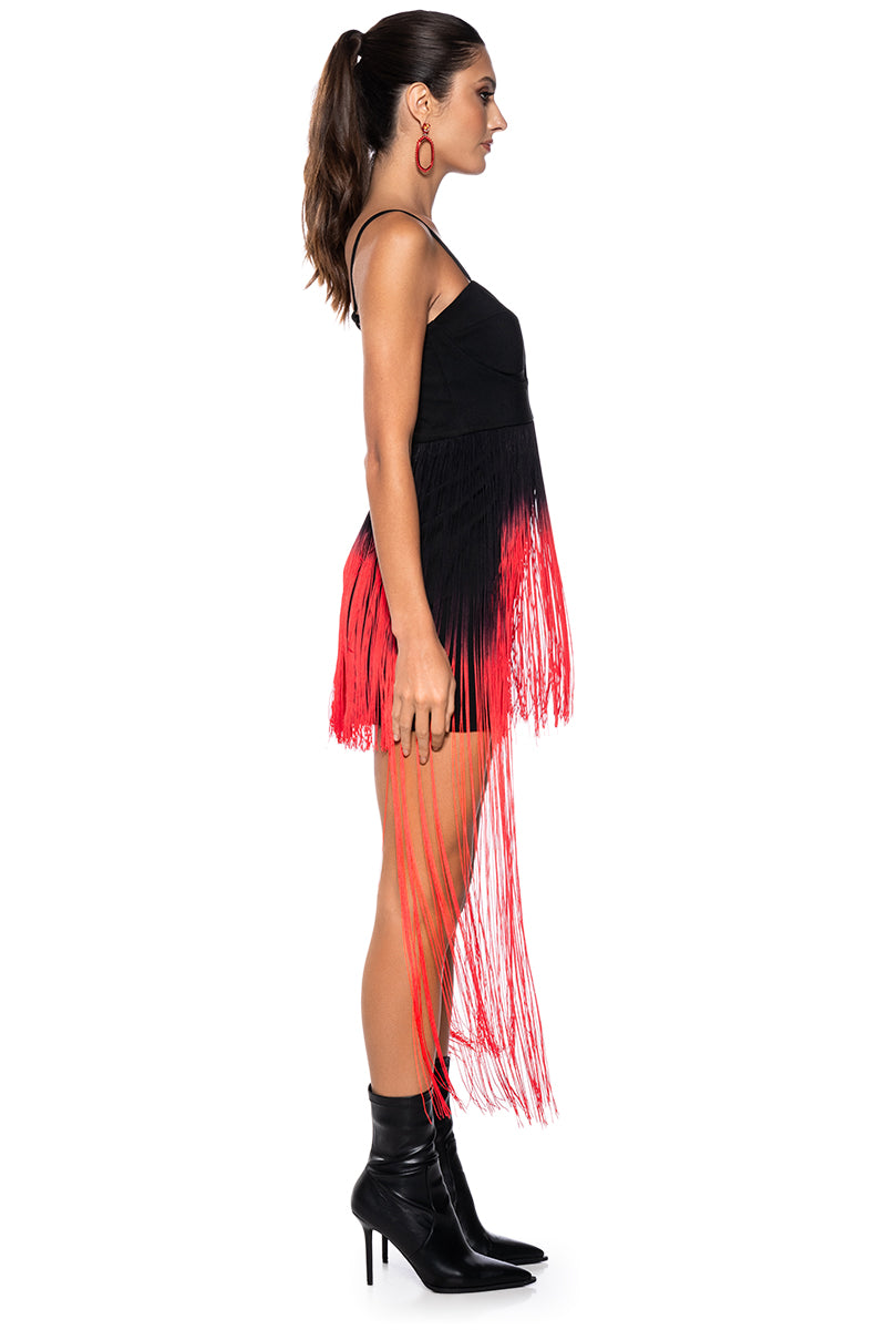 ISSA LOOK OMBRE FRINGE MINI DRESS