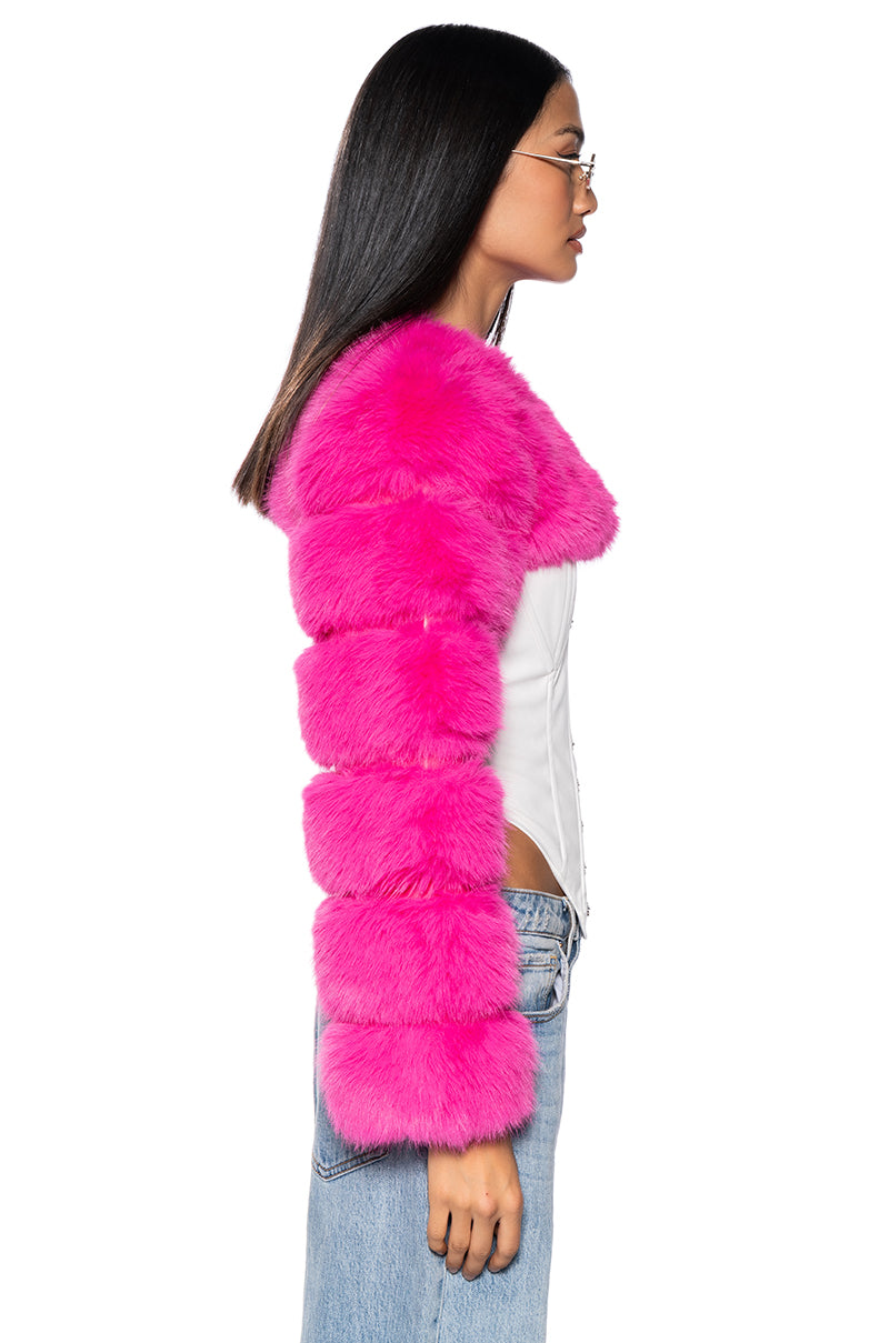 LADIES NIGHT ULTRA CROP FAUX FUR JACKET