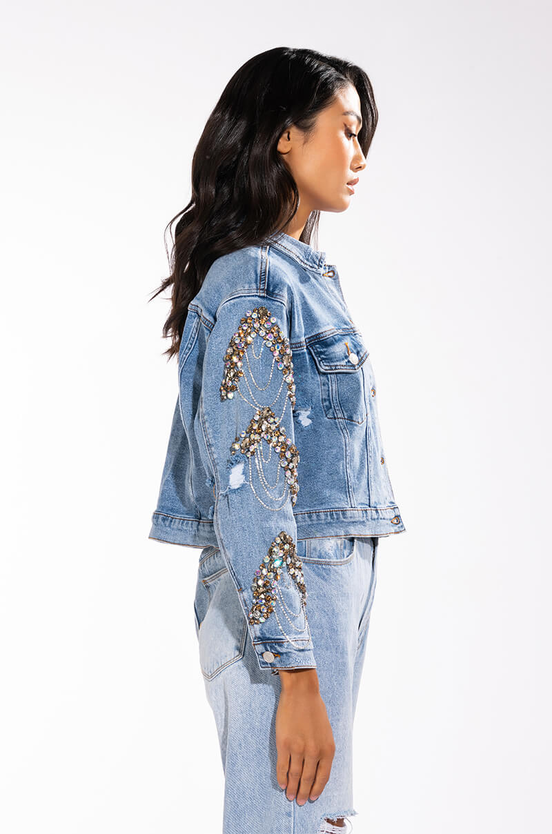 GLAMOROUS LIFE RHINESTONE JEAN JACKET