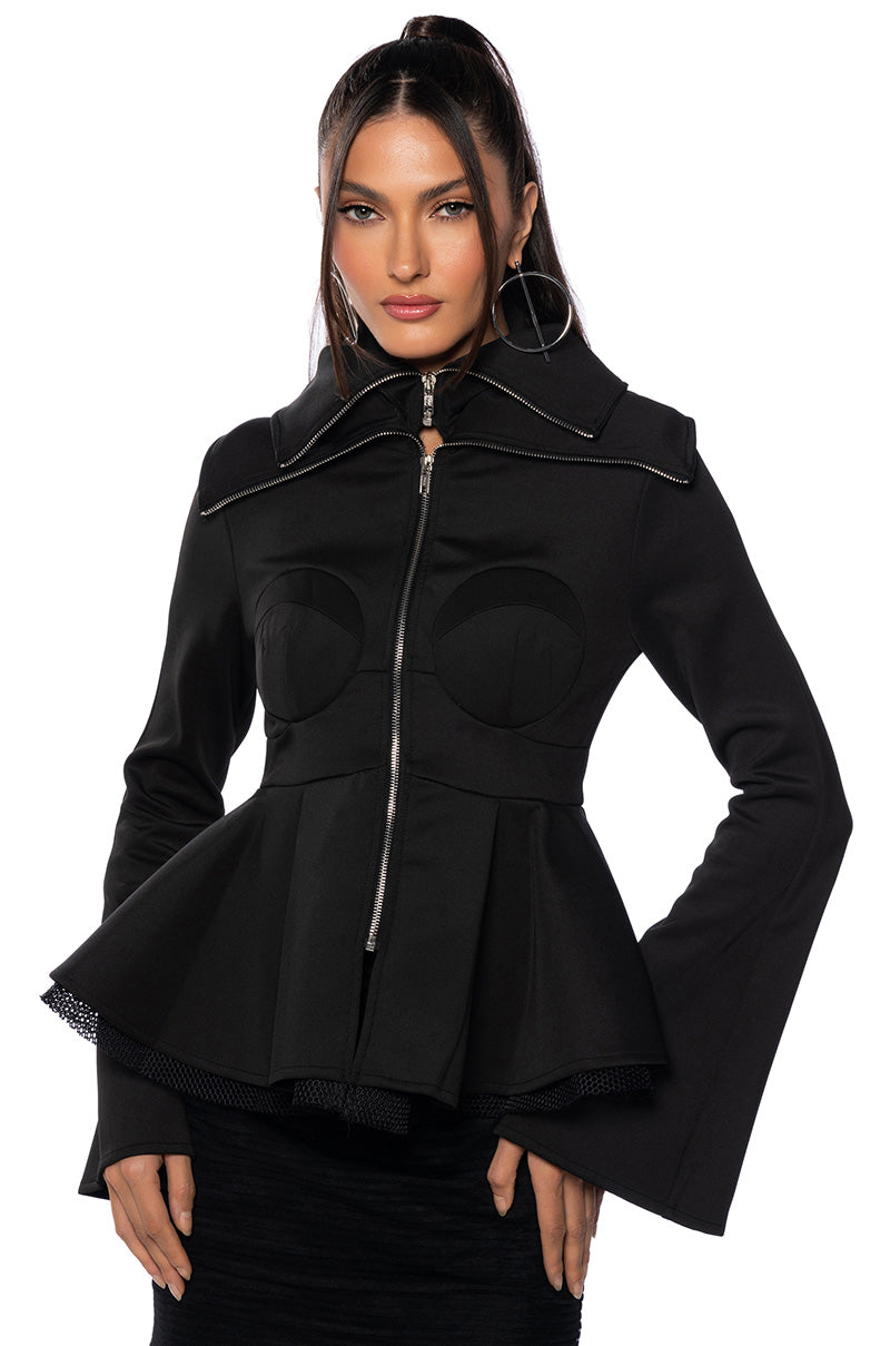 NATASHA DOUBLE COLLAR PEPLUM ZIP UP