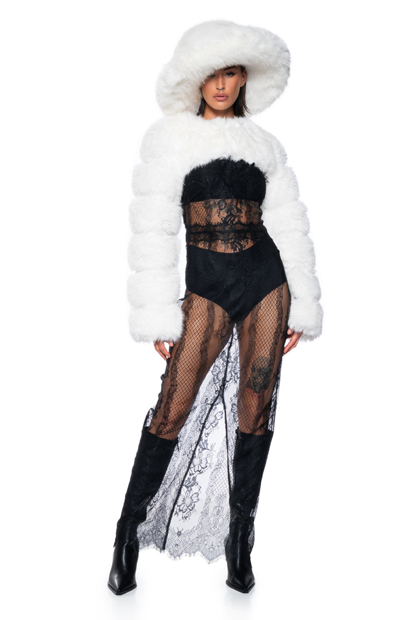 LADIES NIGHT ULTRA CROP FAUX FUR JACKET