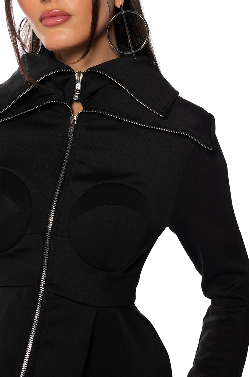 NATASHA DOUBLE COLLAR PEPLUM ZIP UP