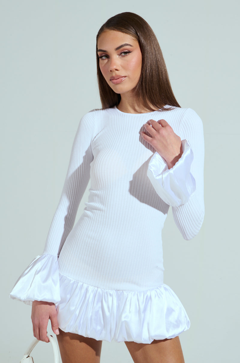 CAN'T MISS ME KNIT MINI DRESS IN WHITE