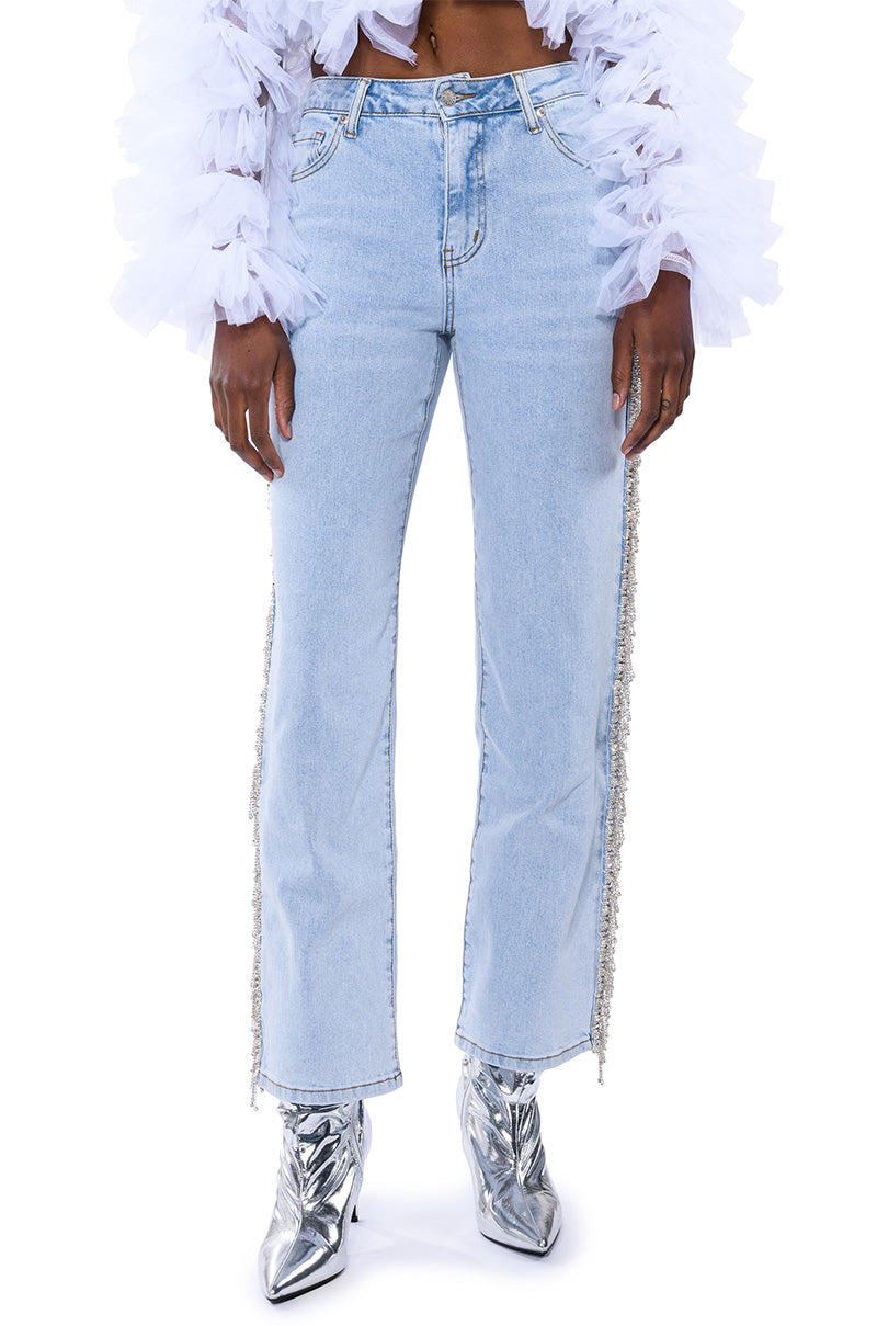 FEELING LIKE A STAR RHINESTONE WIDE LEG JEANS