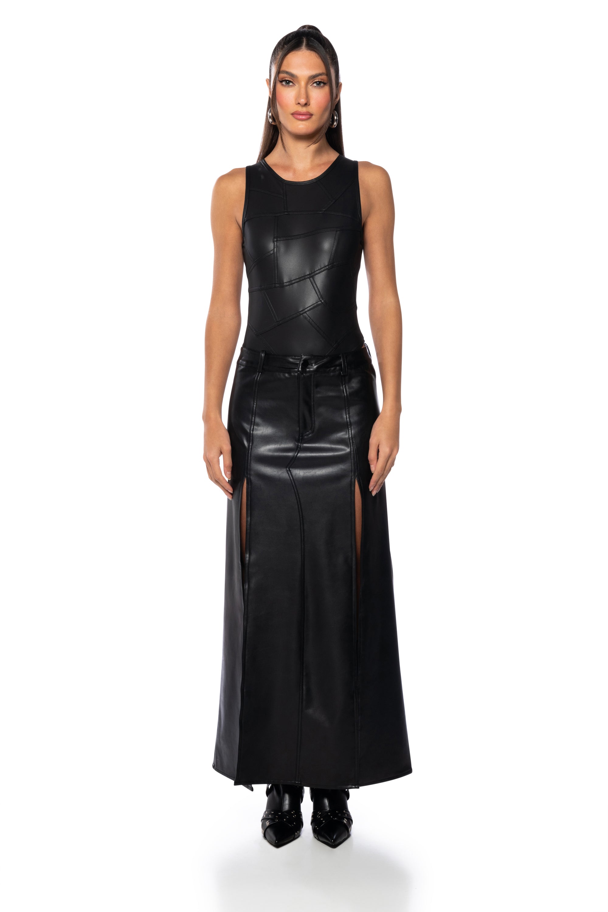 AMELIA FAUX LEATHER SLEEVELESS BODYSUIT