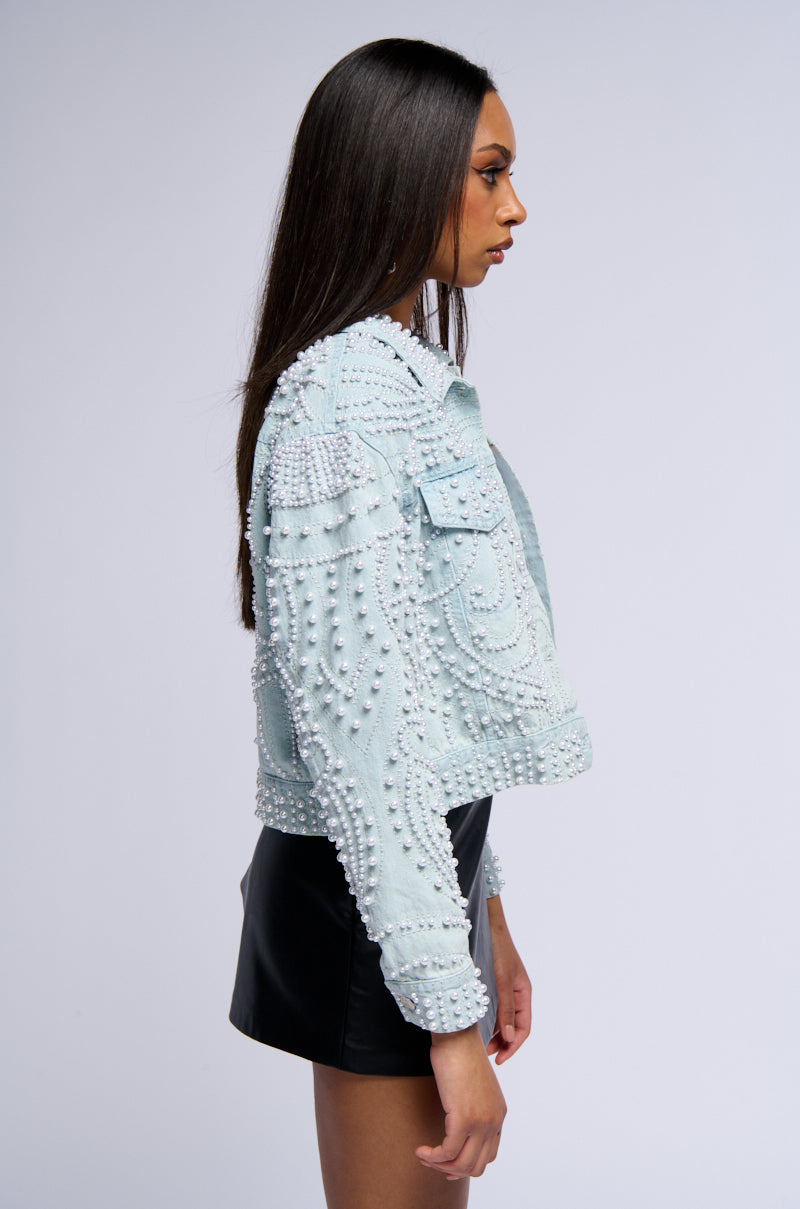 ALIX PEARL EMBELLISHED DENIM JACKET