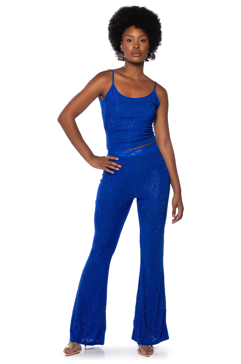 CUFF IT EMBELLISHED MESH FLARE LEG TROUSER