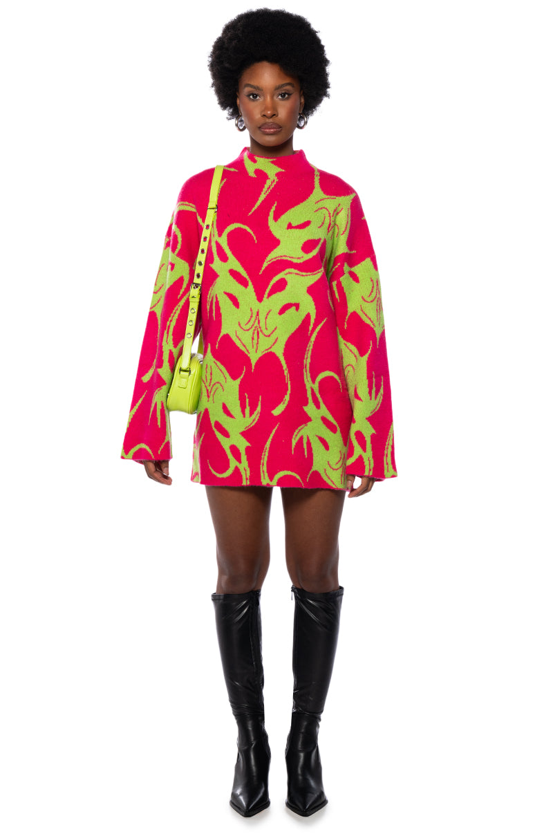 MUSHU GRAPHIC SWEATER MINI DRESS