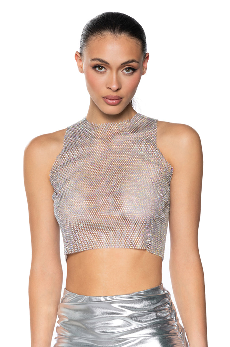 ZELDA RHINESTONE MESH SLEEVELESS TOP