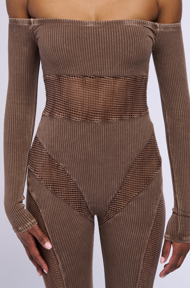 RUNNIN ON ESPRESSO KNIT JUMPSUIT