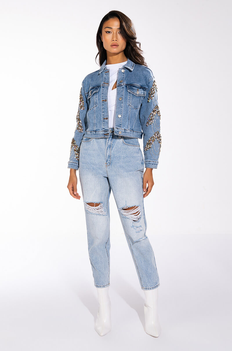 GLAMOROUS LIFE RHINESTONE JEAN JACKET