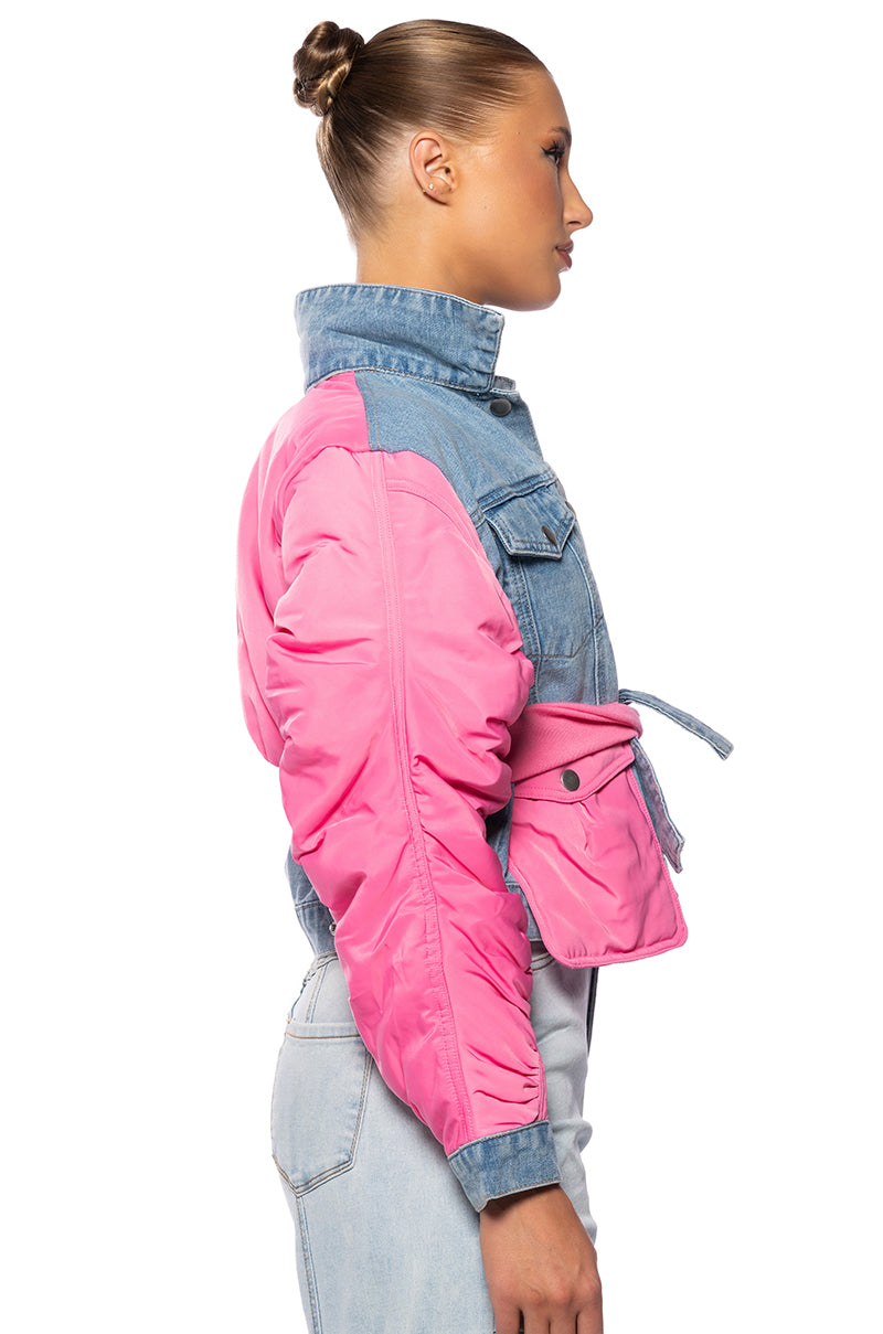 NYLON DENIM JACKET IN PINK