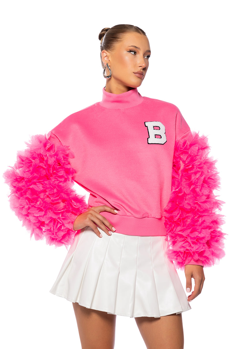 UPPER EAST SIDE PINK RUFFLE SLEEVE SWEATSHIRT