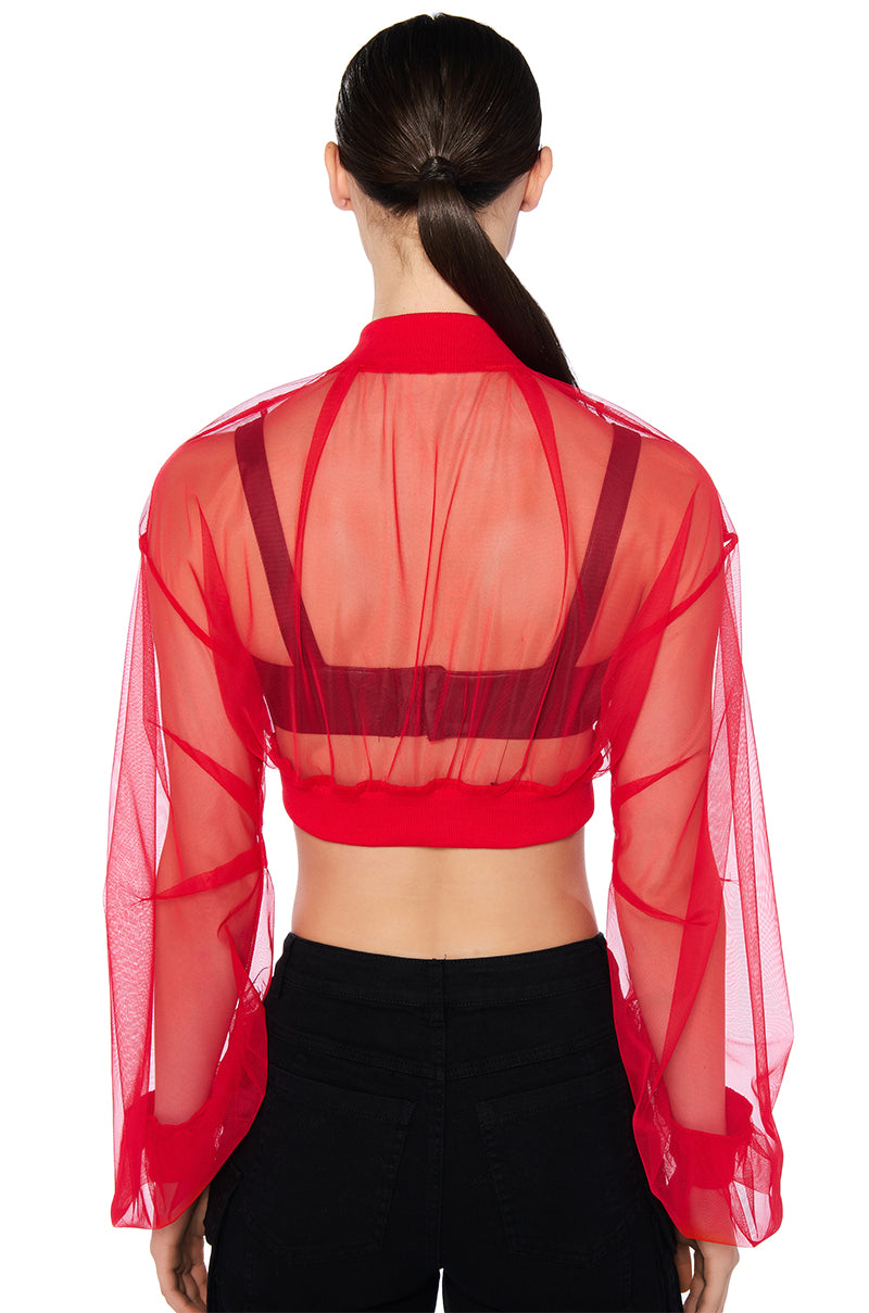 MESH STACKED ARM CROP BOMBER