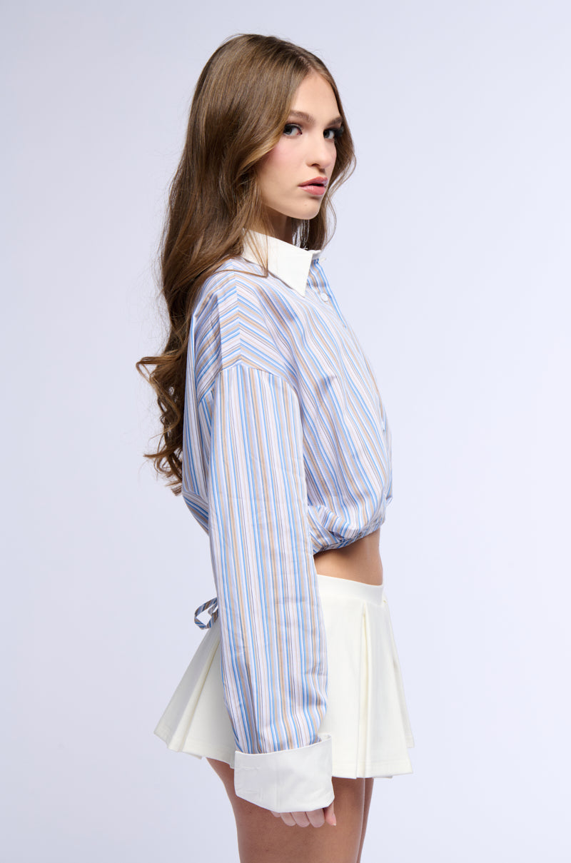 EFFIE STRIPED POPLIN CROP BUTTON DOWN