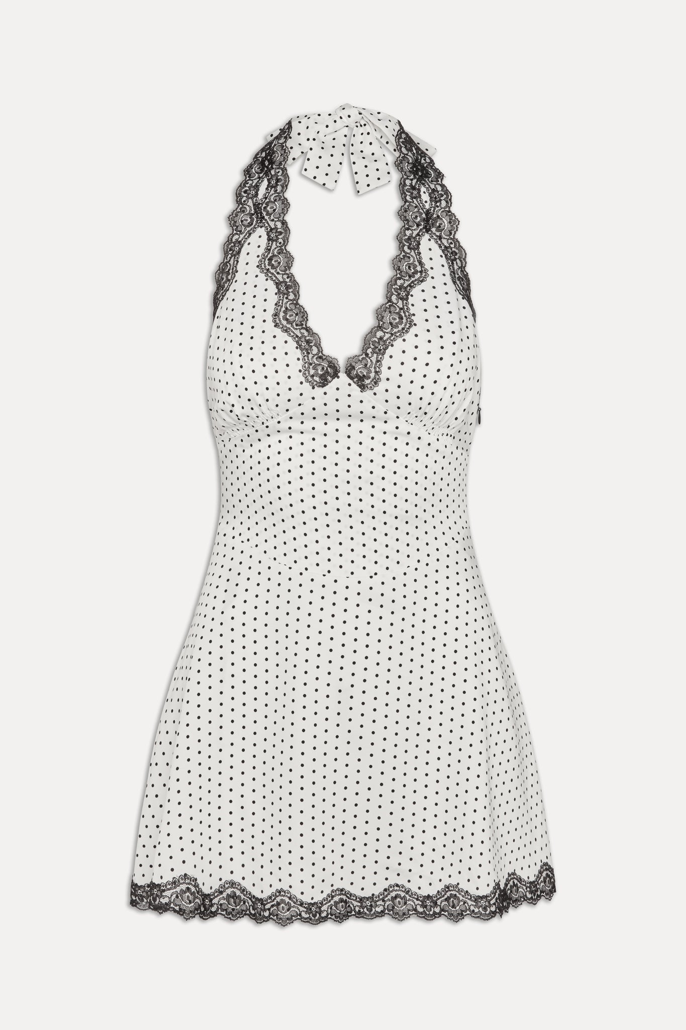 Audrey Satin Mini Dress - White Polka Dot