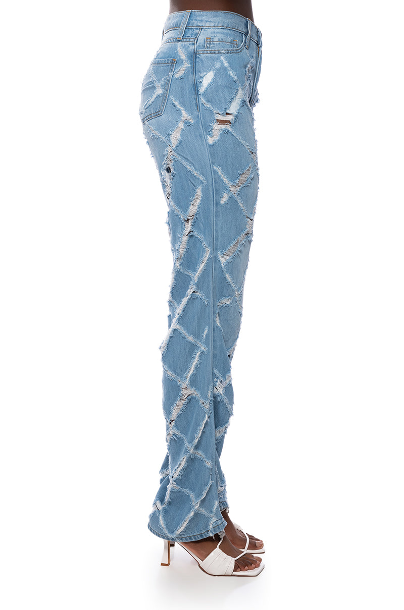 KIT CRISS CROSS DISTRESSED WIDE LEG JEANS