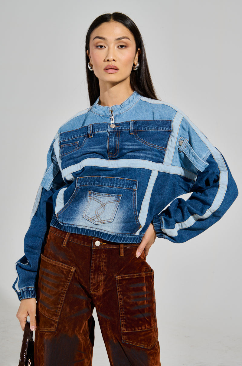 AUBREY DENIM PULL OVER SWEATSHIRT