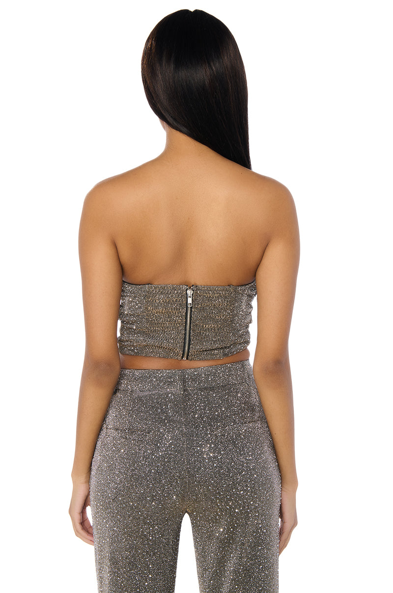 SHOW OFF SEASON RUCHED CORSET TOP IN CHARCOAL