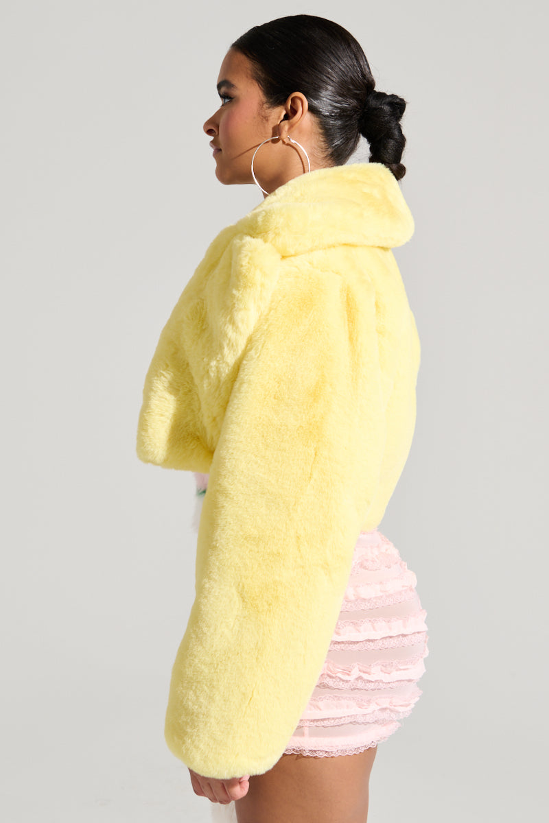 POPPY CROPPED FUR COAT IN YELLOW