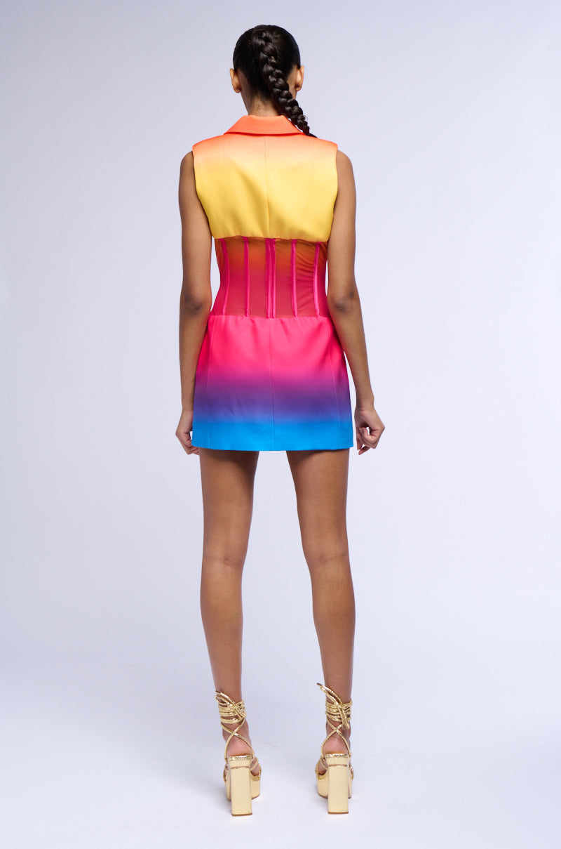 SHERBERT OMBRE MESH CORSET SLEEVELESS BLAZER DRESS