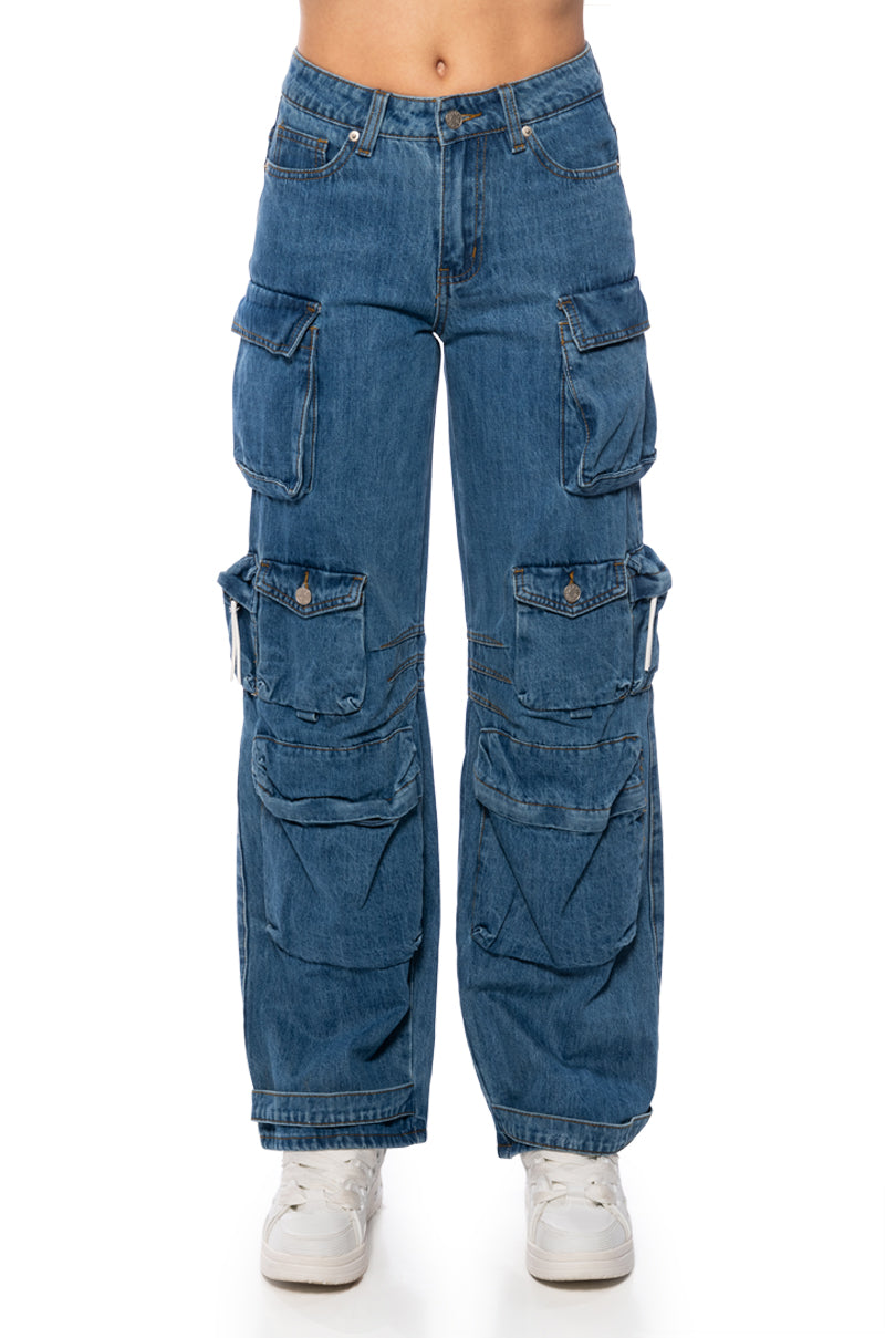 THE ULTIMATE DENIM CARGO PANT IN MEDIUM BLUE DENIM