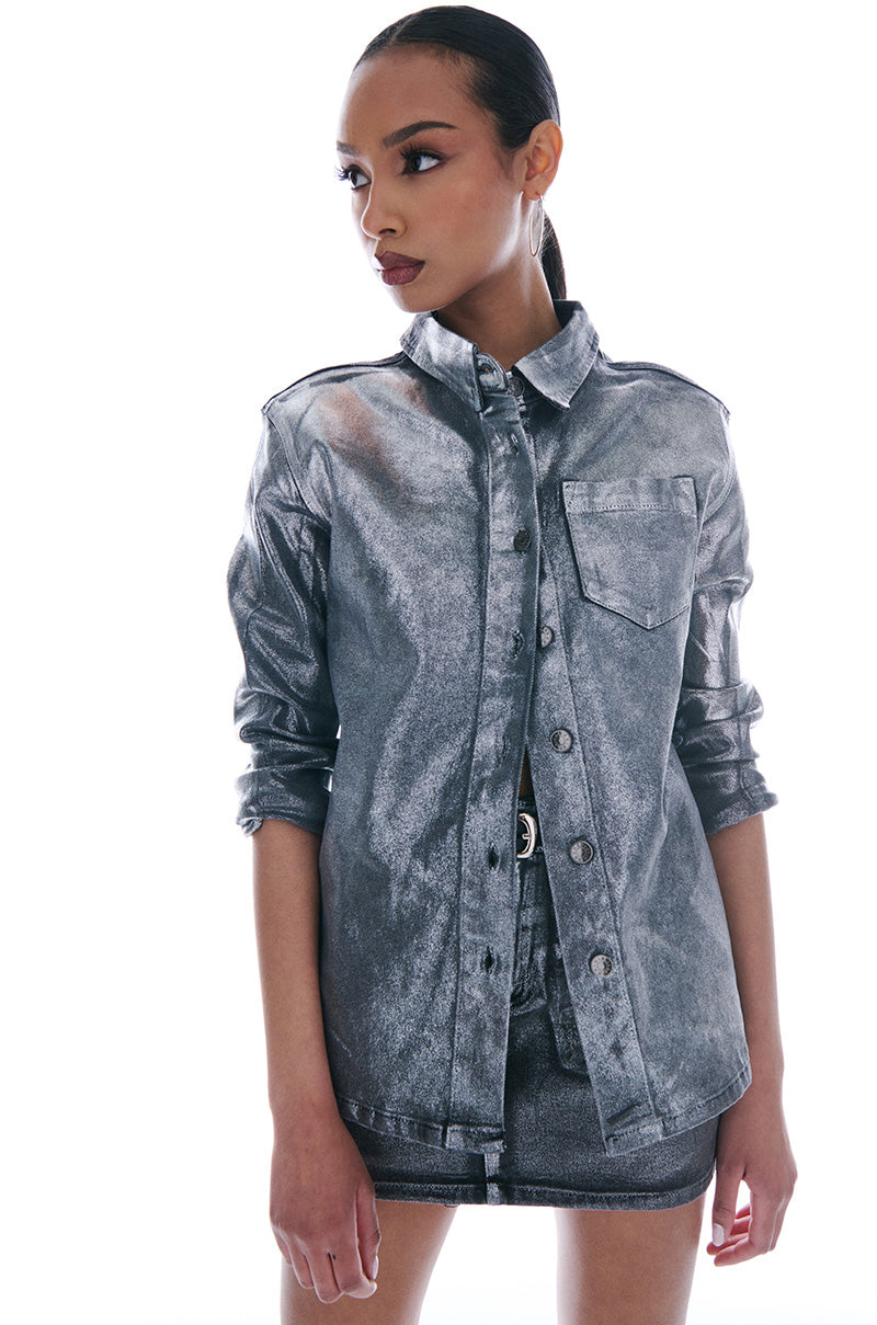 TWILIGHT HOUR FOIL EFFECT DENIM BUTTON DOWN