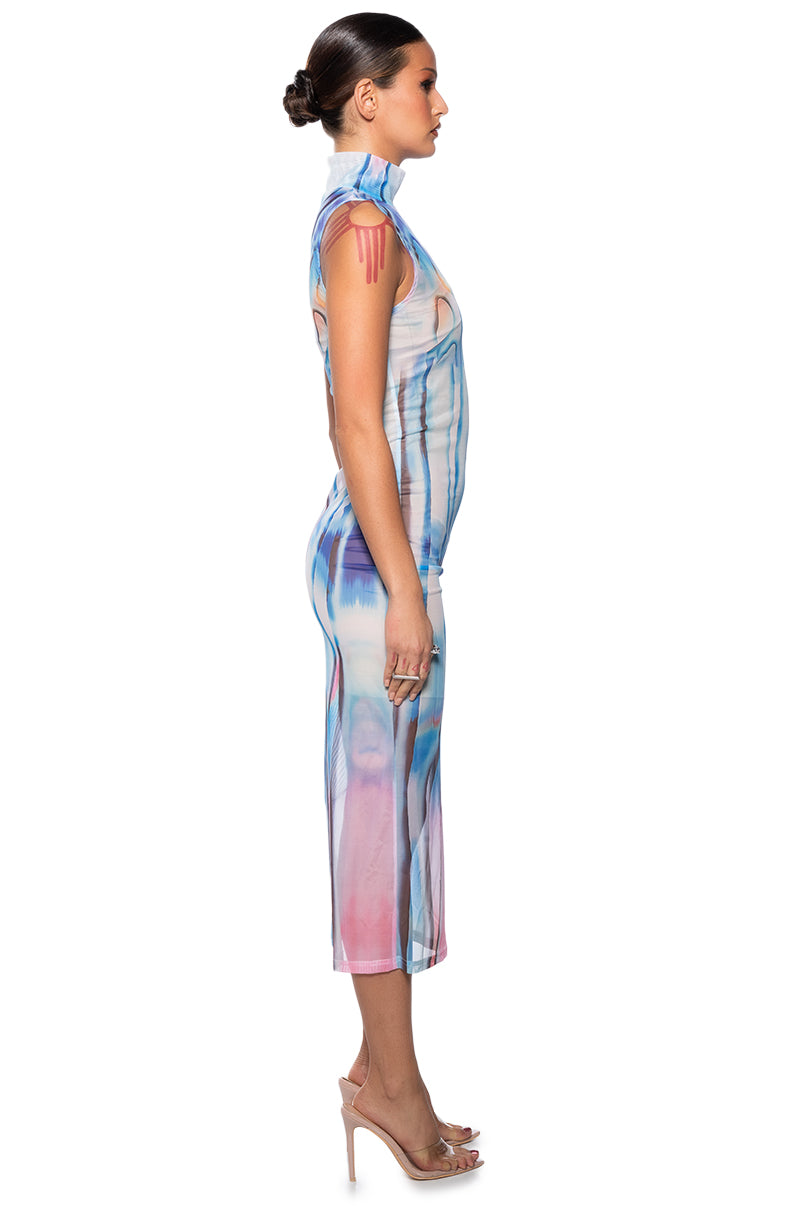 WATERCOLOR MESH MIDI DRESS