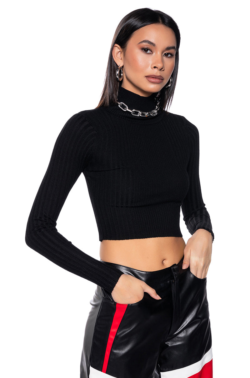 PAXTON LONG SLEEVE TURTLENECK RIB CROP SWEATER