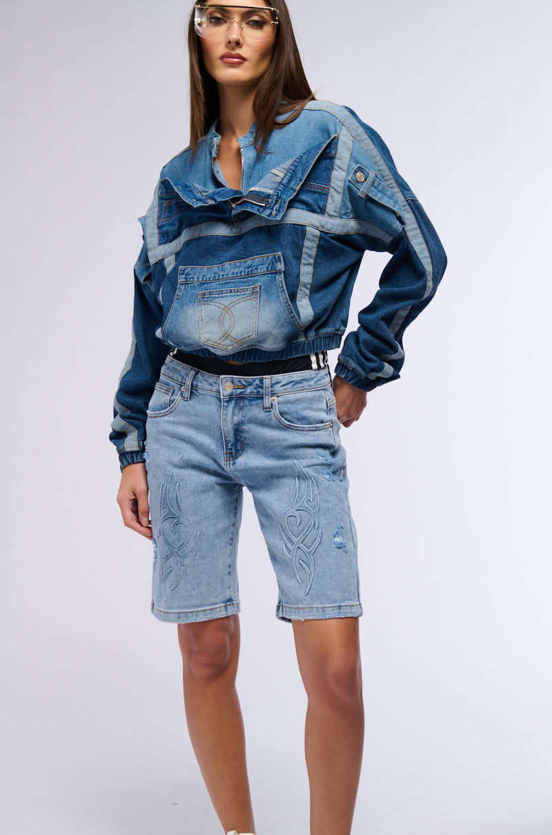 AUBREY DENIM PULL OVER SWEATSHIRT