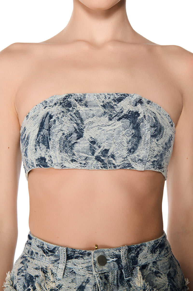 SOLEIL DISTRESSED DENIM BANDEAU