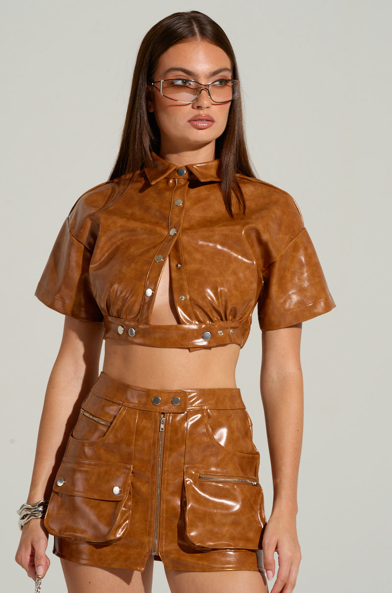 MYSTERY GIRL CROPPED PU SHIRT