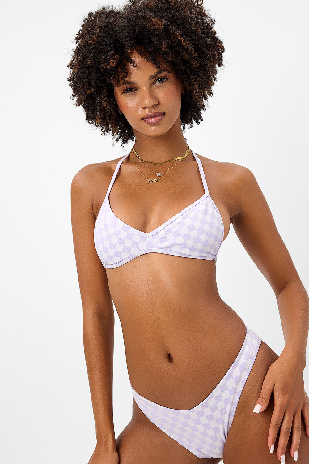 Enzo Checkered Cheeky Bikini Bottom - Purple Check