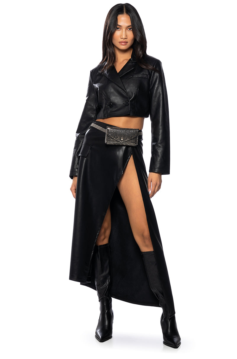 TOP IT OFF CROP PLEATHER BLAZER