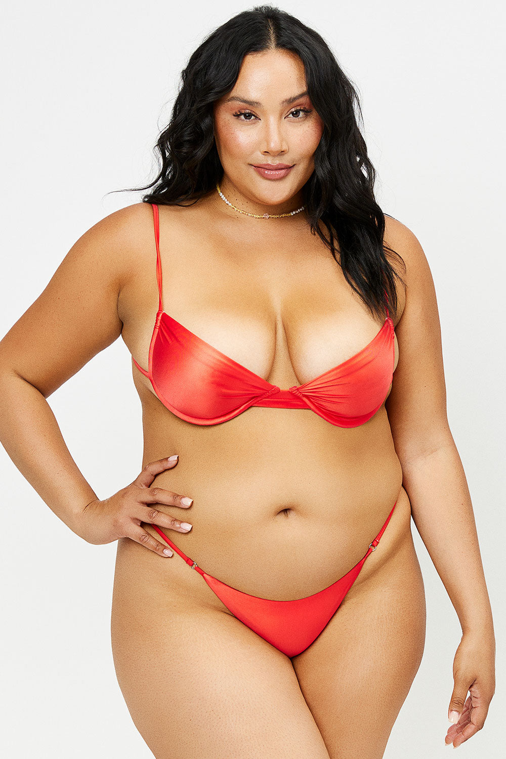 Sara Satin Thong Bikini Bottom - Grenadine