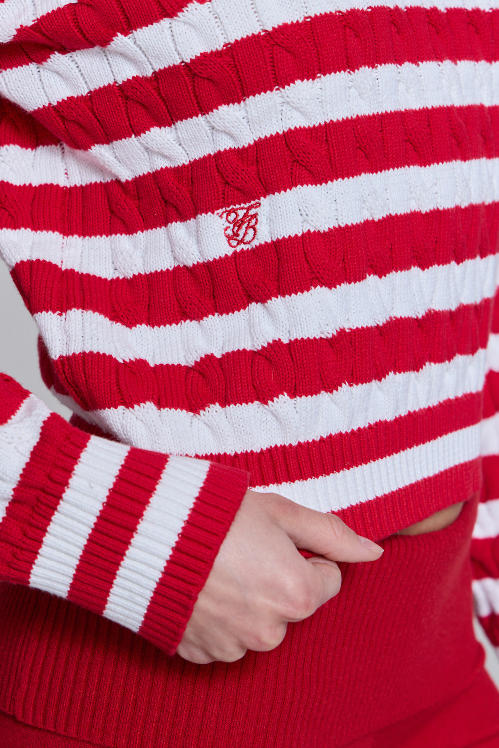 Varsity Cable Knit Sweater - Heartstrings Stripe