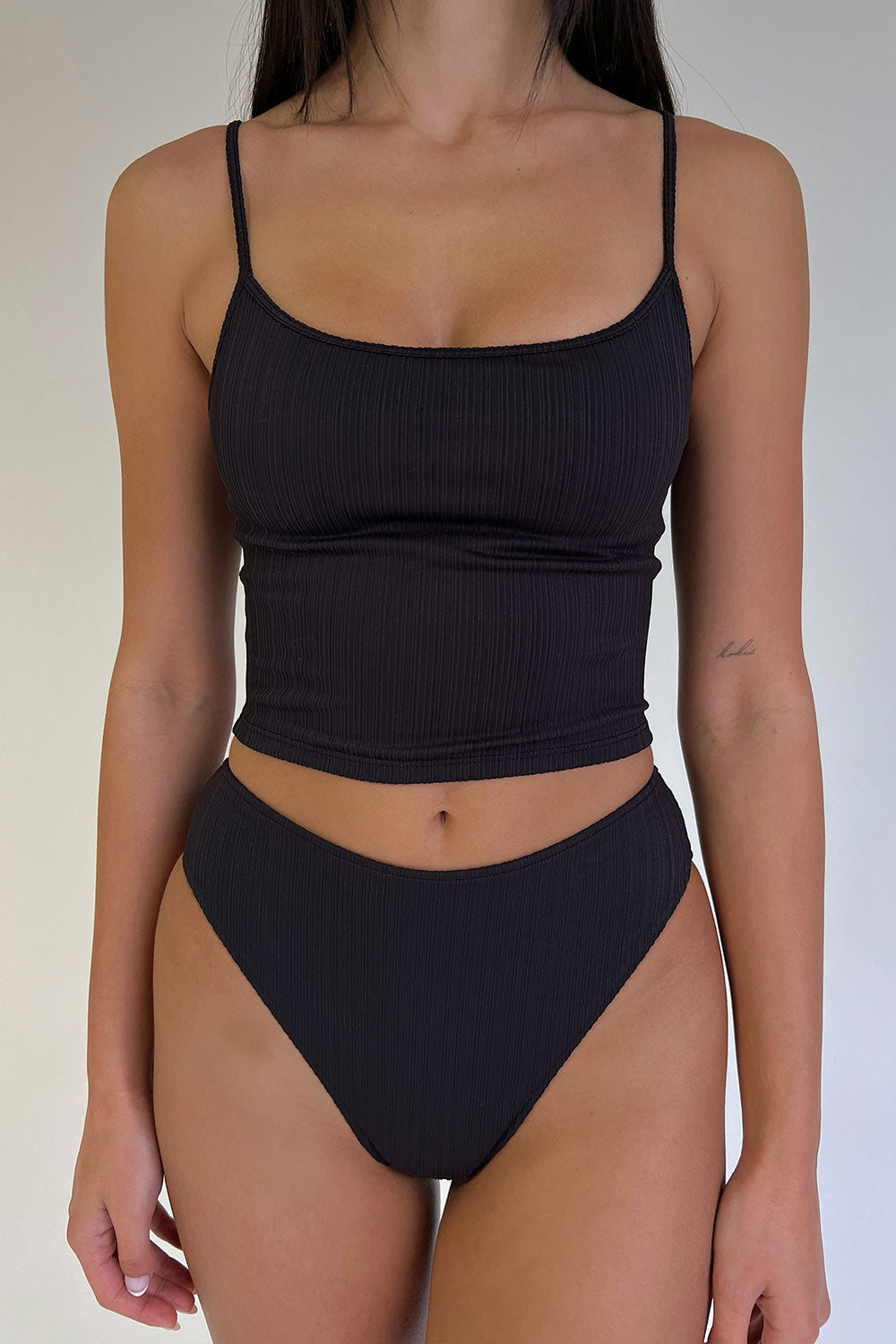 Jenna Plissé High Waist Bikini Bottom - Black