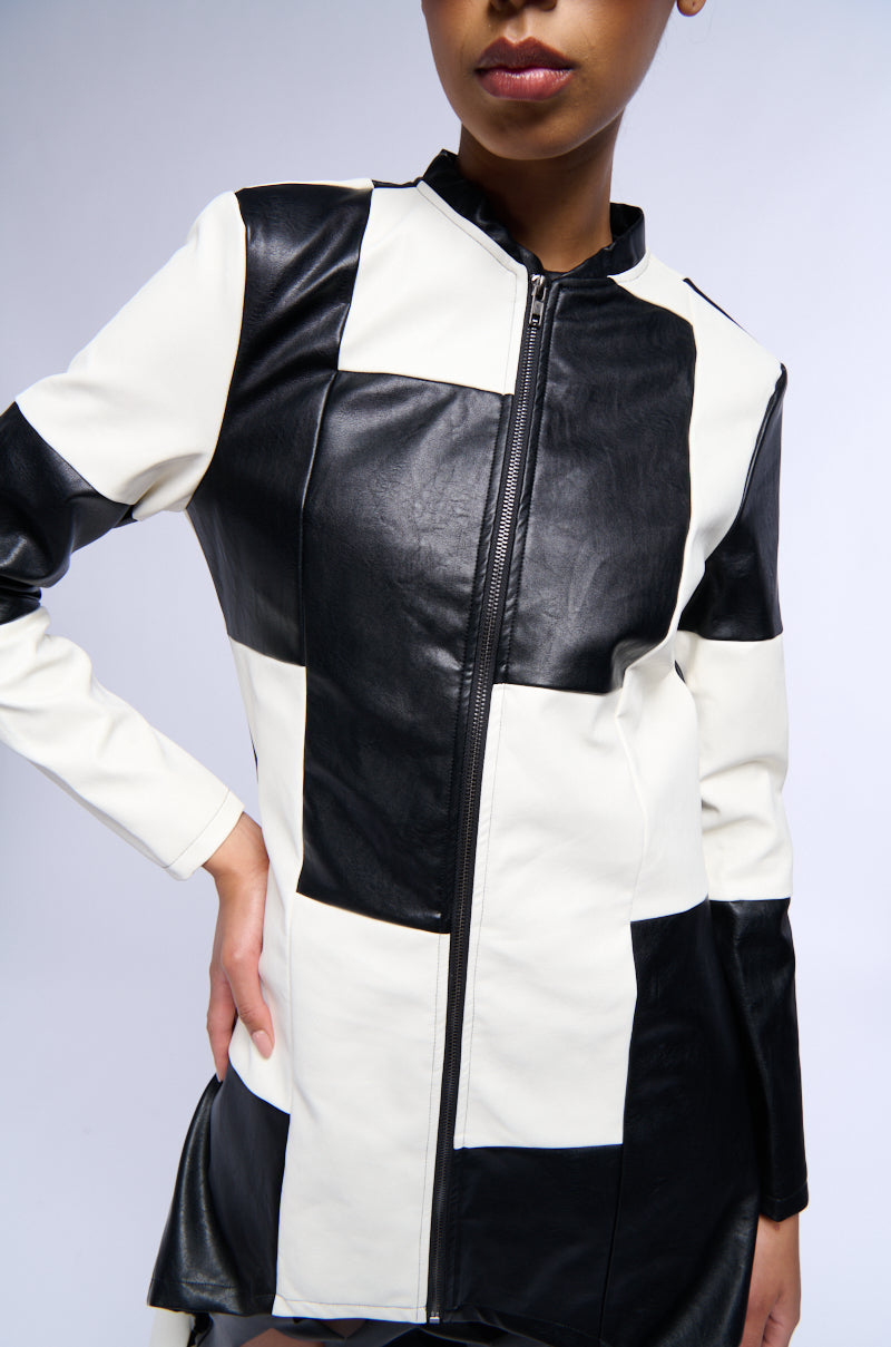 BACK AGAIN PATCHWORK FAUX LEATHER TRENCH