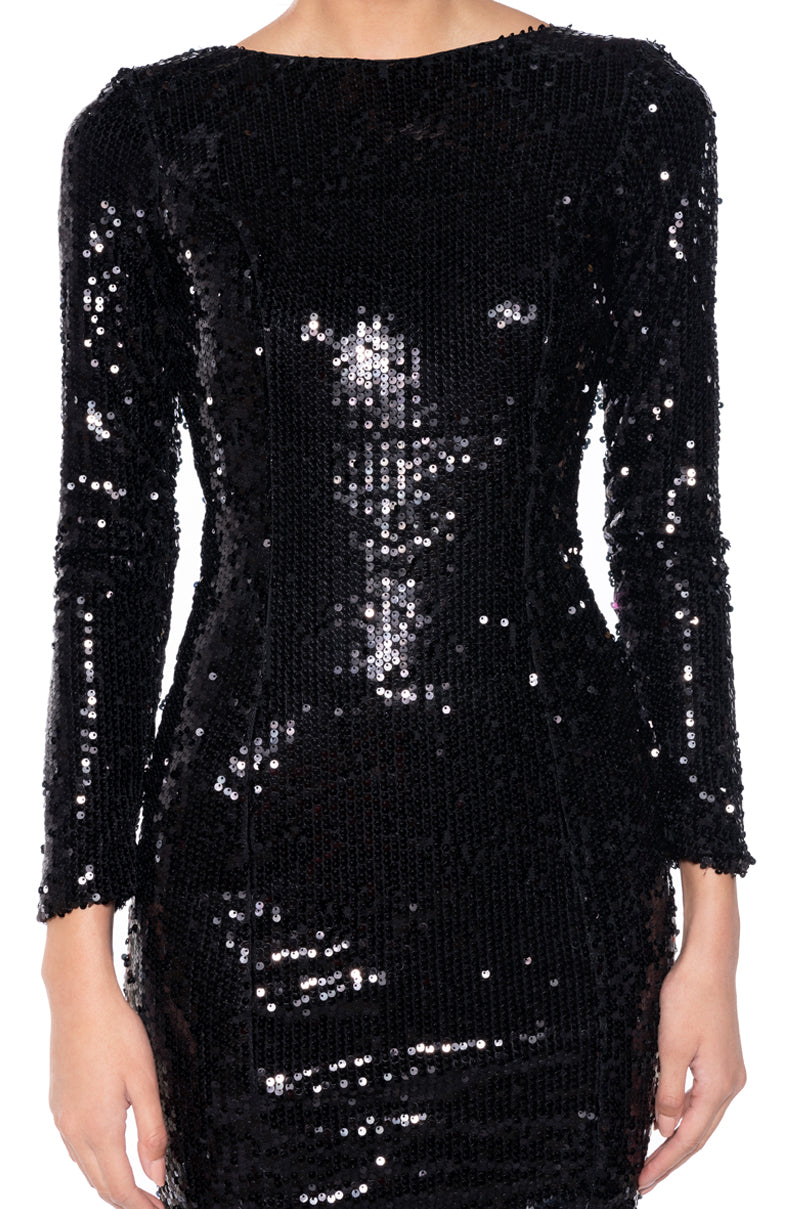 ELINA LONG SLEEVE SEQUIN MIDI DRESS