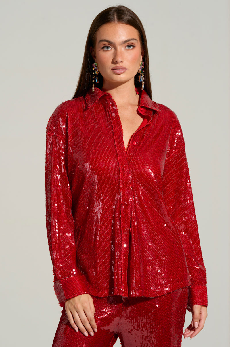 LOVER ZONE SEQUIN SHIRT IN RED