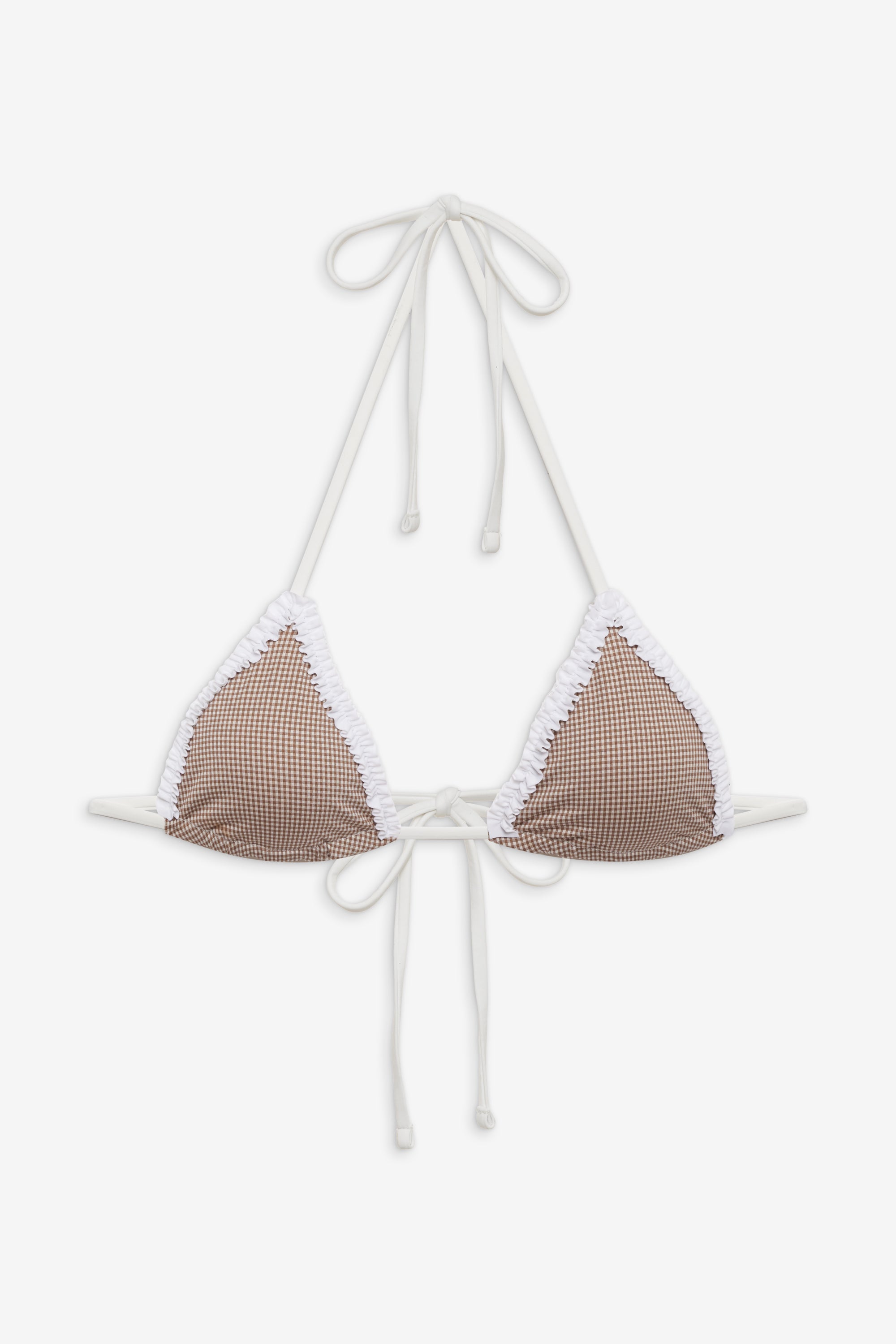 Nick Gingham Triangle Bikini Top - Brown Gingham