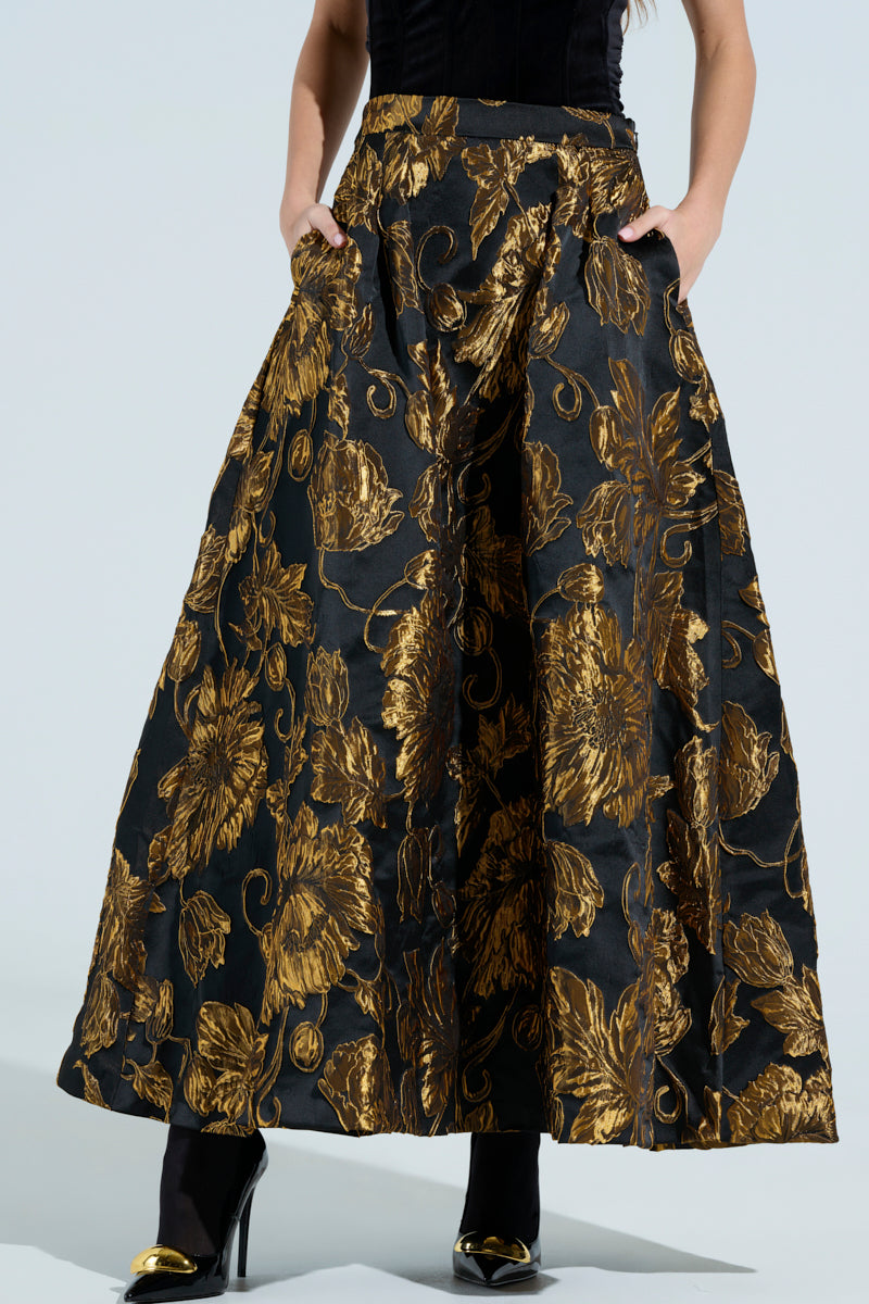 IN THE WILD FLORAL BROCADE  MAXI SKIRT