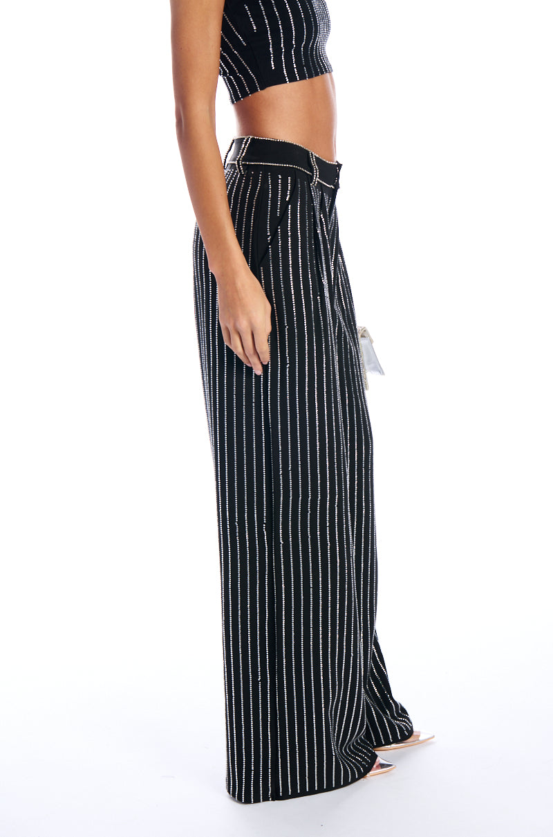 NOLLAN RHINESTONE STRIPE WIDE LEG TROUSER