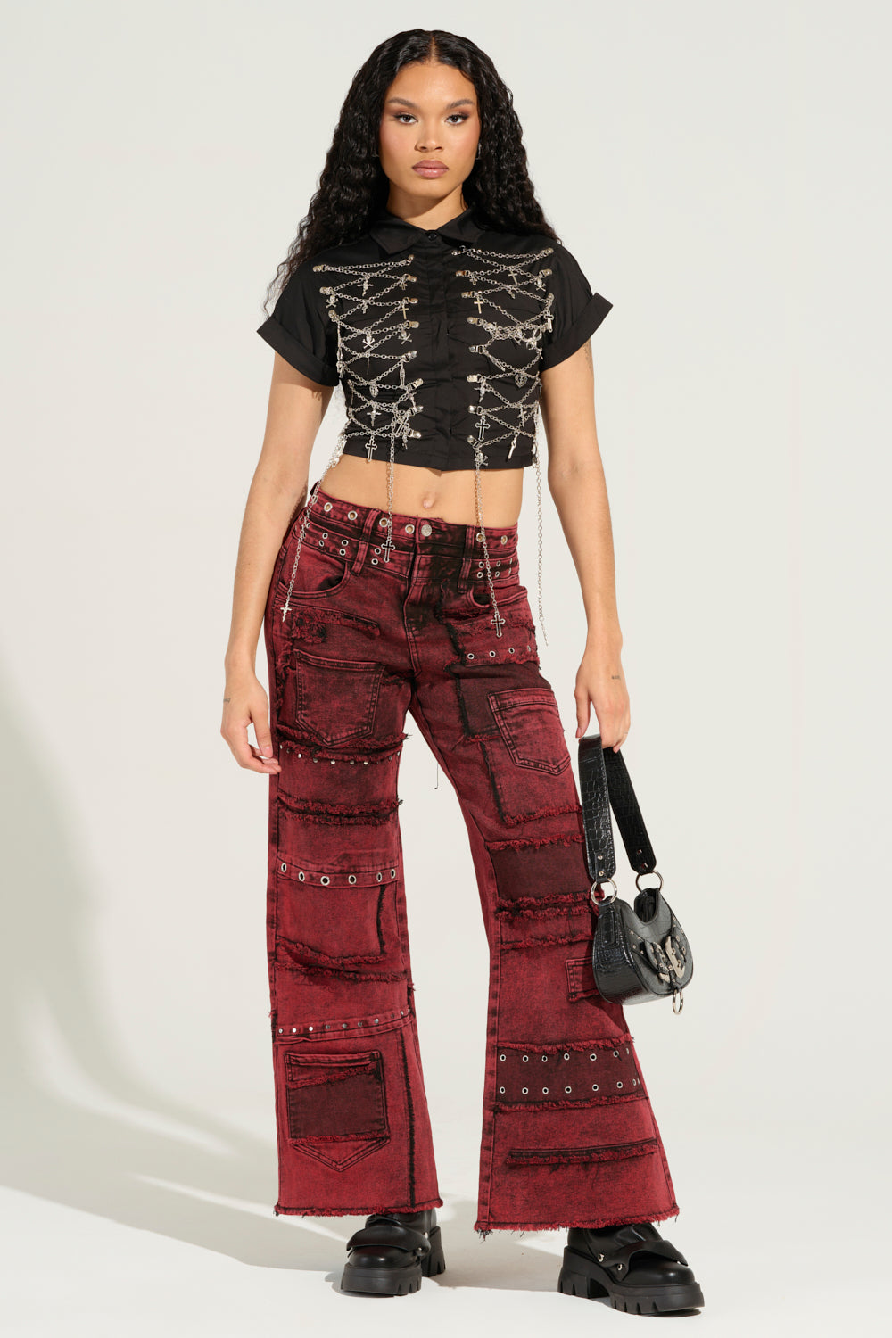 GRUNGY ATTITUDE MINERAL WASH RED WIDE LEG DENIM