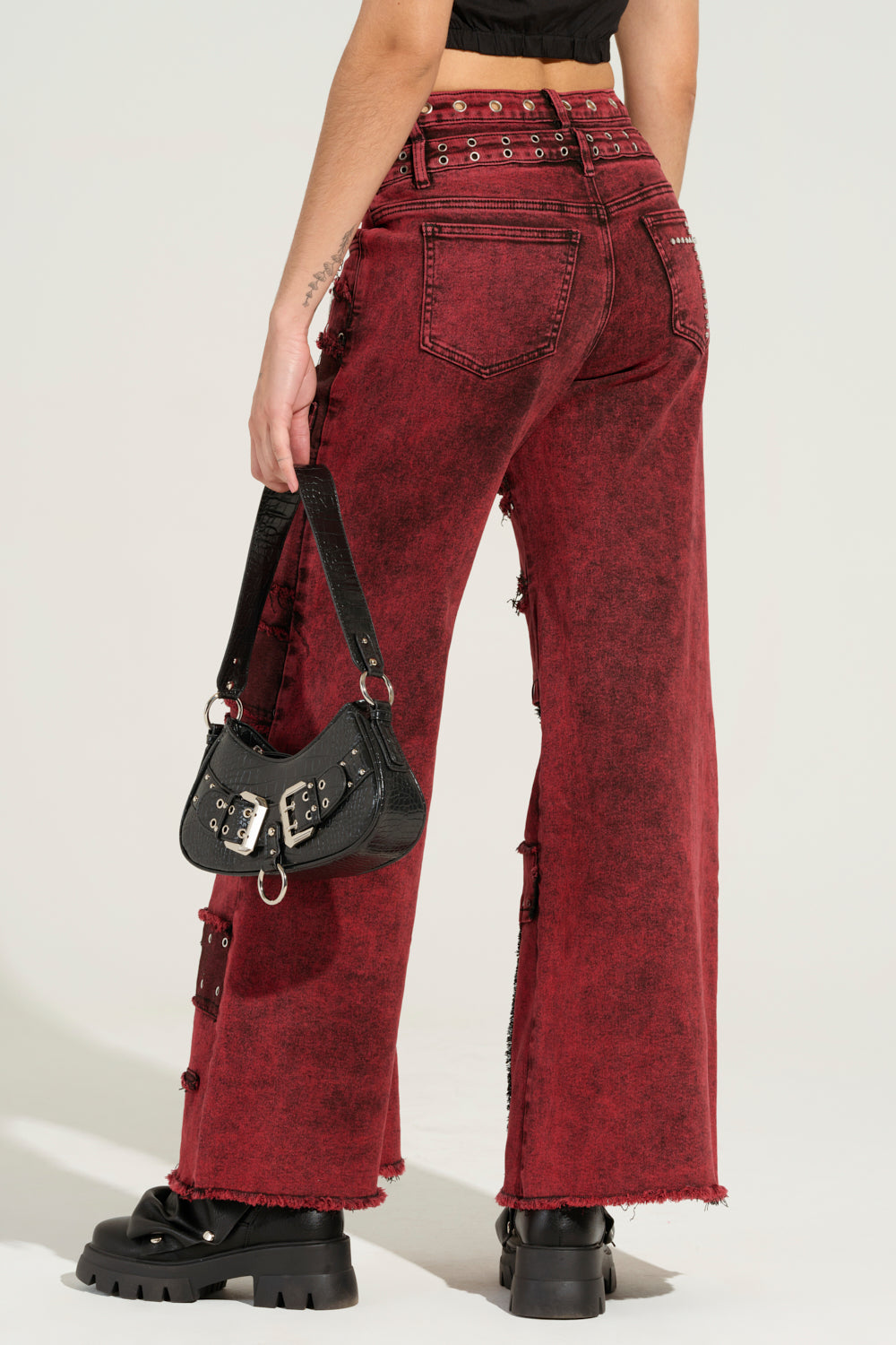 GRUNGY ATTITUDE MINERAL WASH RED WIDE LEG DENIM