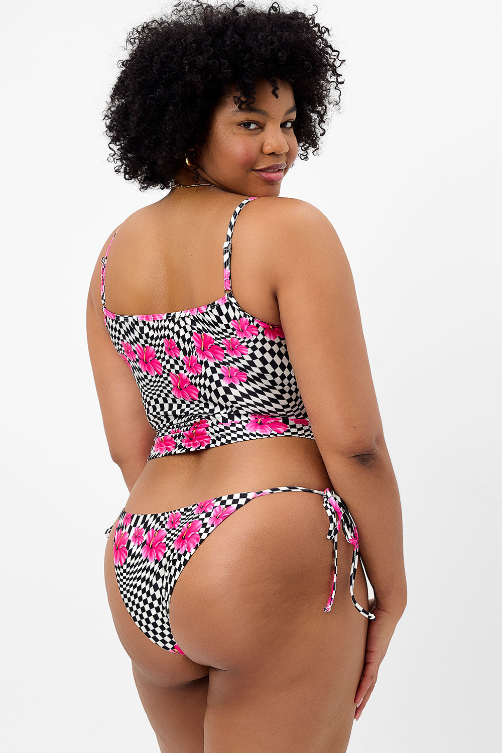 Keira Shine Cheeky Bikini Bottom - Black Morrison Hibiscus